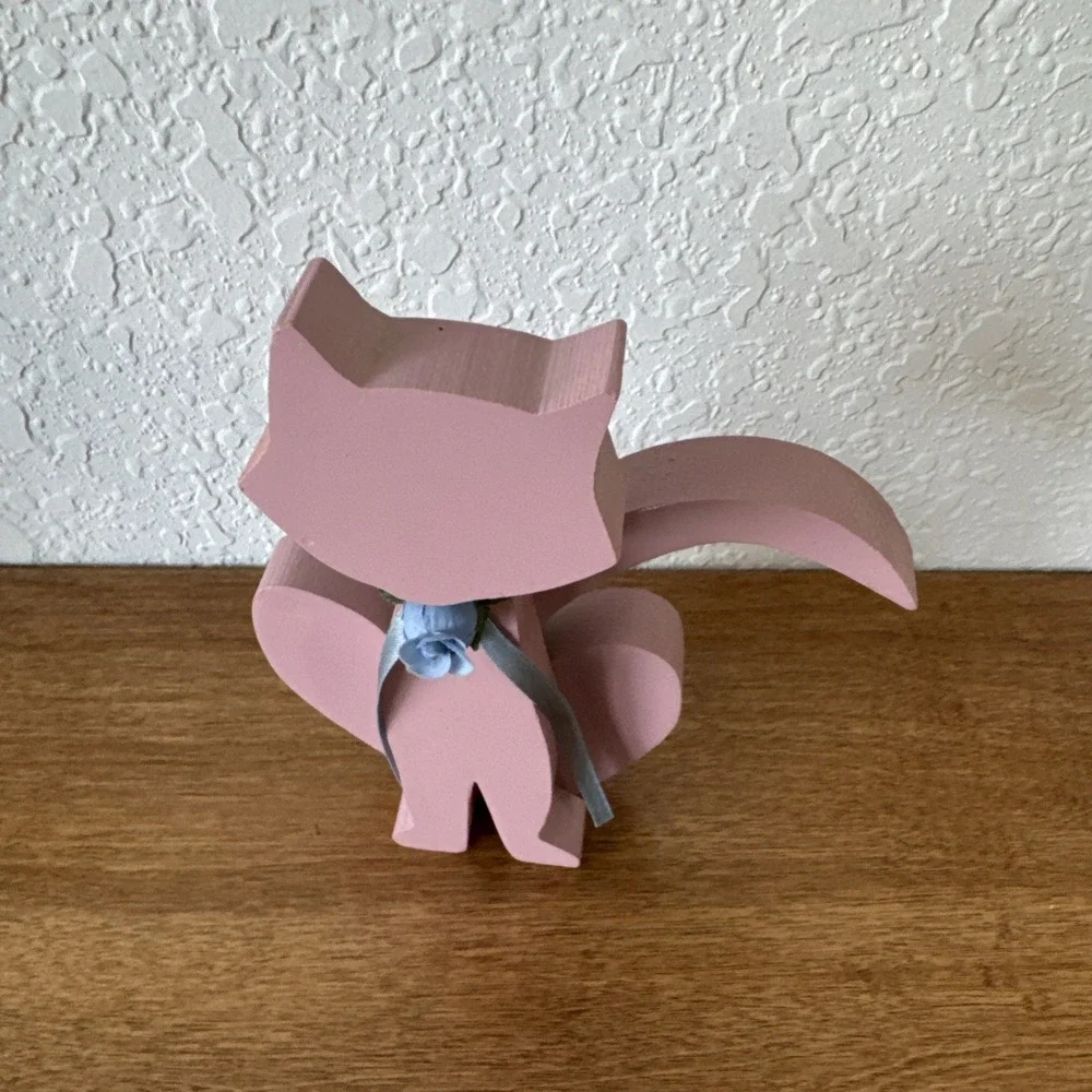 Wooden Pink Cat Folk Art Vintage Cottage Core Grandma Core